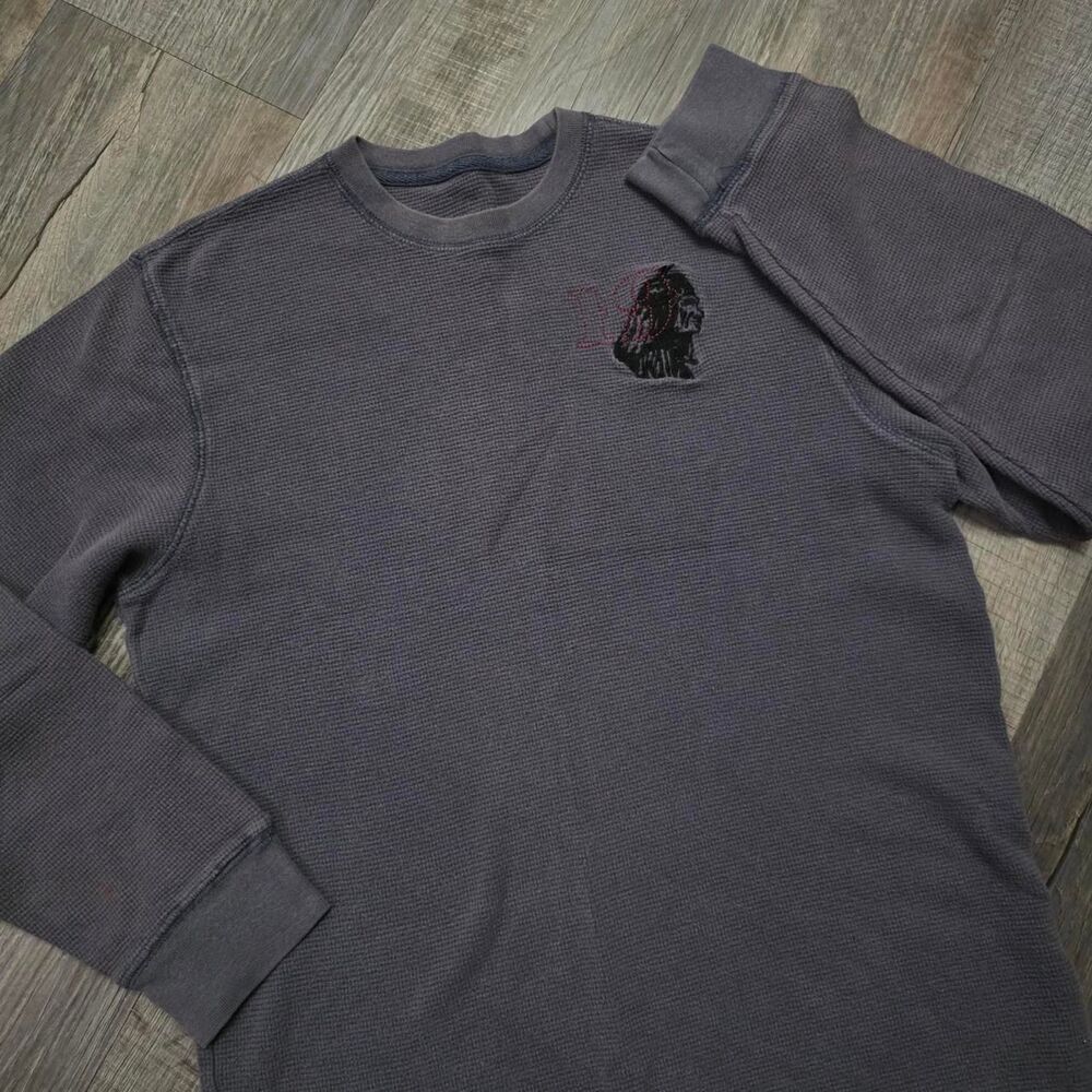 Washed Gray Thermal Waffle Knit Crewneck Casual Streetwear Pullover